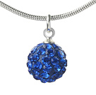 Classic Design Dark Blue Rhinestone Ball Pendant Necklace with Metal Chain