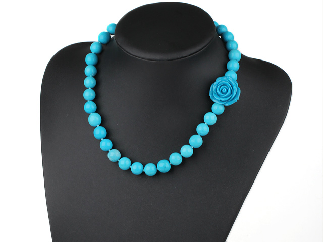 noble round turquoise beaded necklace with spring ring clasp