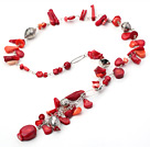 Fashion Long Cluster Style Multi Red Coral Loop Chain Pendant Necklace