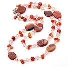 Long Style Crystal and Agate and Pink Jade Necklace