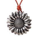 New Arrival Simple Style Tibet Silver Flower Pendant Necklace with Orange Leather