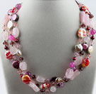 3 strand red pearl and rose quartze necklace
