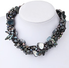 Favorite Black Freshwater Pearl And Black Shell Twisted Necklace With Moonight Clasp