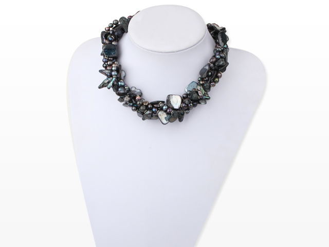 Favorite Black Freshwater Pearl And Black Shell Twisted Necklace With Moonight Clasp