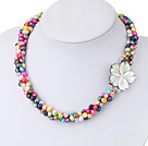 Popular 3-Strand Multi Colorful Pearl Necklace With Shell Flower Clasp