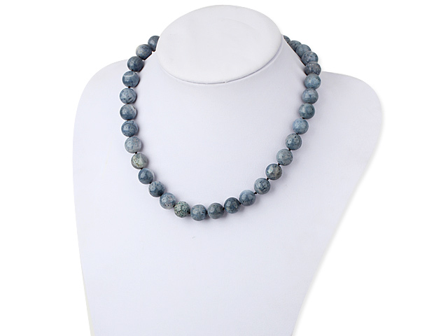 Nice 12Mm Round Blue Sponge Coral Beaded Strand Necklace With Moonight Clasp