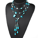 55.1 inches free style shell and turquoise necklace