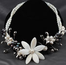 White Series White Freshwater Pearl Crystal and White Shell Flower Party Necklace