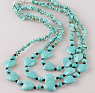 three strand hear turquoise and chips beaded necklace 
