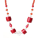 Assorted Red Coral and Red Crystal Necklace with Toggle Clasp