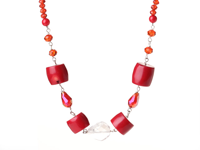 Assorted Red Coral and Red Crystal Necklace with Toggle Clasp
