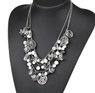New Design White Series Clear Crystal and Tungsten Steel Stone and White Porcelain Stone Necklace with Metal Chain