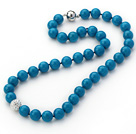 2013 Summer New Design Dark Blue Color Round 10mm Seashell Beaded Knotted Necklace with White Rhinestone Ball