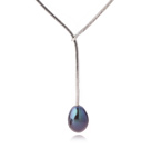 Lovely Natural 8-9mm Drop Shape Purple Freshwater Pearl Pendant Necklace
