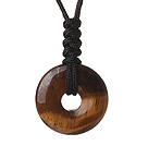 Vintage Simple Donut Shape Tiger Eye Stone Pendant Necklace With Adjustable Hand-Knitted Thread