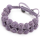 fashion layer style 10mm purple rhinestone woven adjustable purple drawstring bracelet