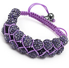 fashion layer style 10mm dark purple rhinestone woven adjustable purple drawstring bracelet