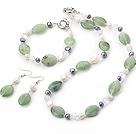 Popular Freshwater Pearl Crystal And Serpentine Jade Sets (Necklace Bracelet With Matched Earrings)