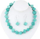 Chunky Style 14Mm Cubic Blue Turquoise Sets (Necklace With Matched Earrings)