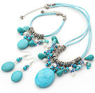 Fashion Mixed Blue Turquoise White Freshwater Pearl Blue Crystal Set (Necklace Bracelet With Matched Earrings)