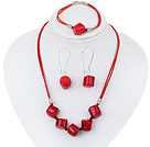 Popular Multi Red Coral Threaded Jewelry Sets (Necklace Bracelet With Matched Earrings)