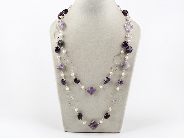 classical style white pearl and amethyst necklace