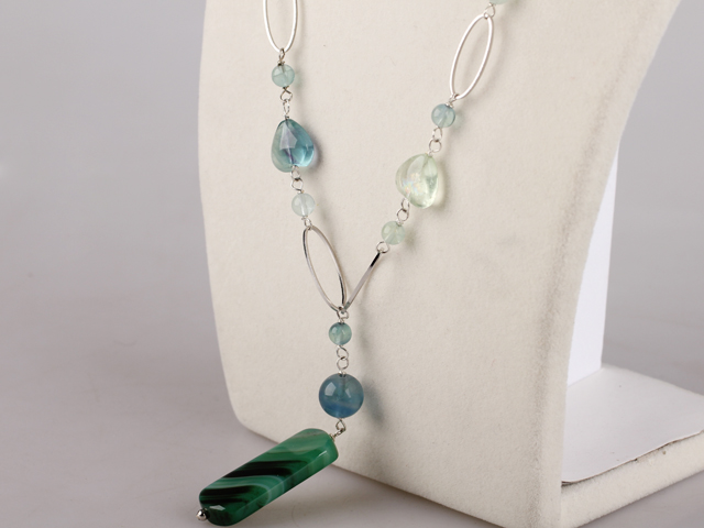 Rainboe flourite green agate necklace with extendable chain