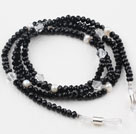 Nice Long Style White Freshwater Pearl And Black White Crystal Glasses Chain Necklace