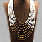 Multi Strands Multi Layered 4-5mm White and Brown Plastic Seed Necklace