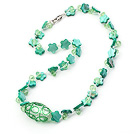 Green Series Shell Flower and Crystal and Colored Glaze Necklace
