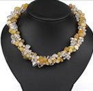 Multi Strands Yellow Series Yellow Opal and Pearl and Clear Crystal Necklace