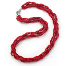 Multi Strands Red Color Round Coral Necklaces with Moonlight Clasp