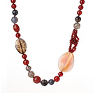 Orange Red Series Assorted Multi Shape Black Agate and Carnelian Necklace