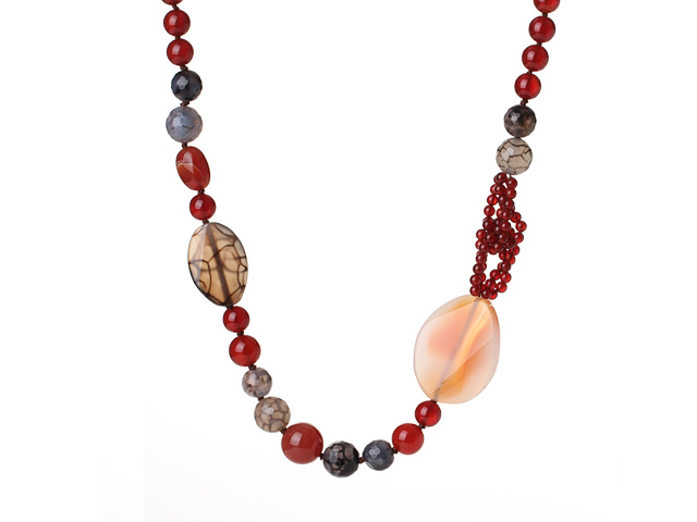 Orange Red Series Assorted Multi Shape Black Agate and Carnelian Necklace