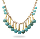 Fashion Style Round Lake Blue Acrylic Tassel Necklece with Golden Color Metal Chain