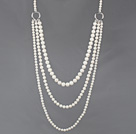 Long Style Three Layer White Freshwater Pearl Fashion Necklace