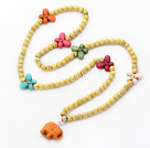 Assorted Dyed Yellow and Multi Color Howlite Necklace with Elephant Pendant ( Random Pendant Color)