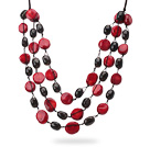 2013 Summer New Design Multi Layer Red Coral and Natural Smoky Quartz Necklace