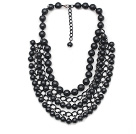 New Design Three Layer Round Black Agate Necklace with Black Metal Chain