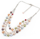 Assorted Multi Layer Multi Color Freshwater Pearl Necklace with Metal Chain