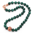 Single Strand A Grade Round Malachite Beaded Knotted Necklace