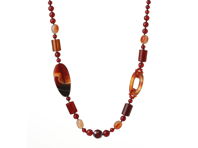 Medium Long Style Assorted Carnelian Knotted Necklace ( No Clasp )