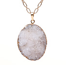Fashion Golden Wired Wrap Graylish White Crystallized Stone Pendant Necklace With Matched Golden Loop Chain