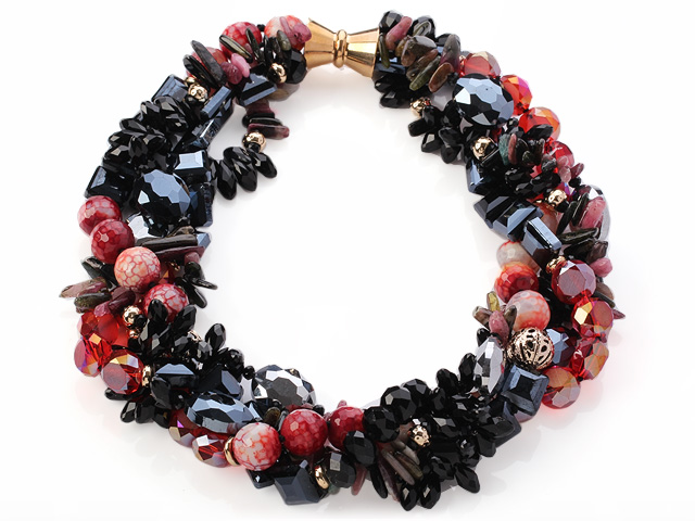 Nice Multi Twisted Strands Colorful Manmade Crystal Tourmaline And Agate Necklace With Magnetic Clasp