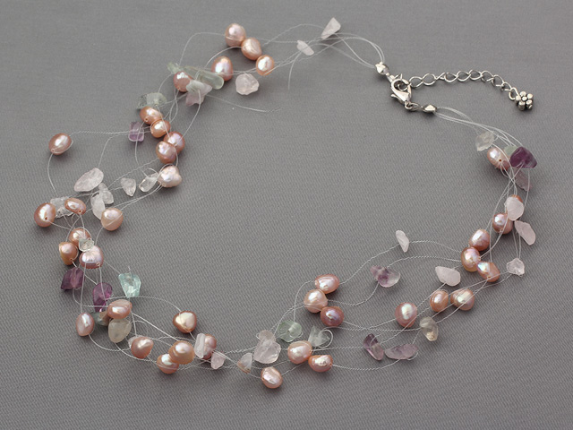bridal jewelry natural purple pearl and amethyst chips necklace 