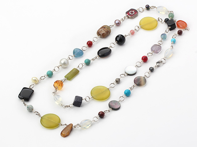 multi color multi stone long style necklace