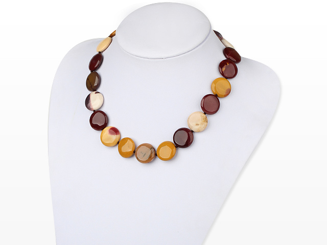 Fashion 18Mm Chunky Style Flat Round Vitelline Stone Beaded Necklace With Toggle Clasp