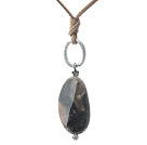 Simple Style Irregular Shape Picasso Stone Pendant Necklace with Brown Cord