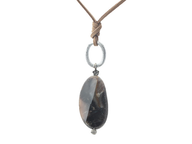 Simple Style Irregular Shape Picasso Stone Pendant Necklace with Brown Cord