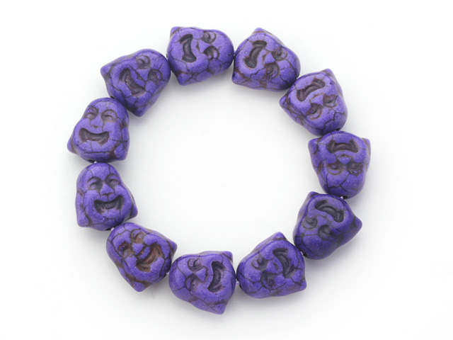 5 Pieces Dyed Purple Color Turquoise Maitreya Buddha Head Stretch Bangle Bracelets